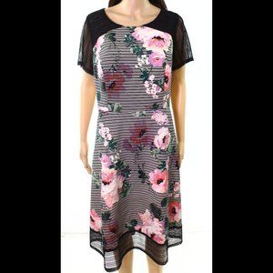 Black and White Striped w/ Floral Design Dress